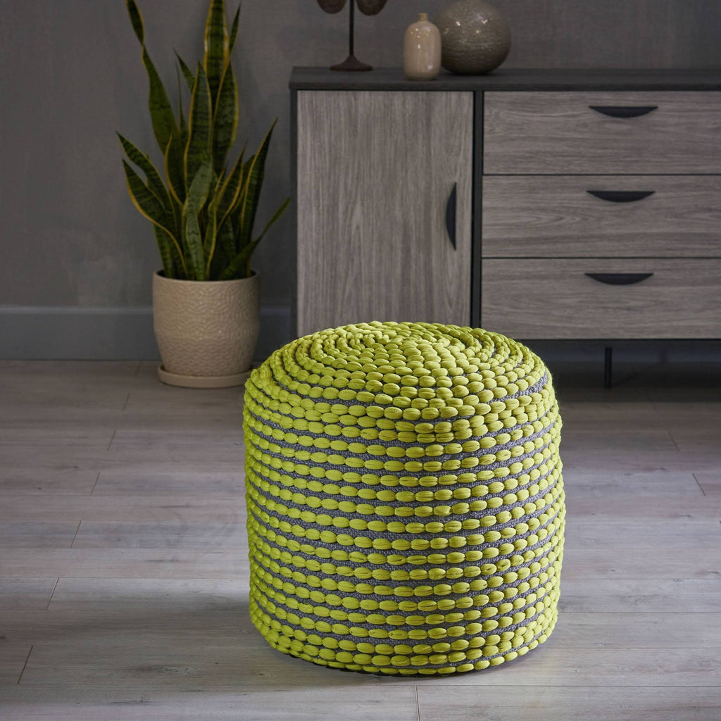 Green Handcrafted Fabric Ottoman Pouf A748