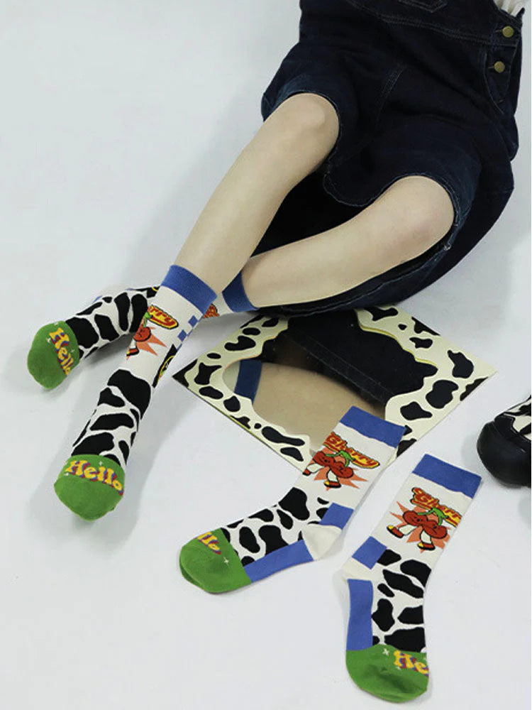 Cute Cartoon Pattern Color Block Socks A22481