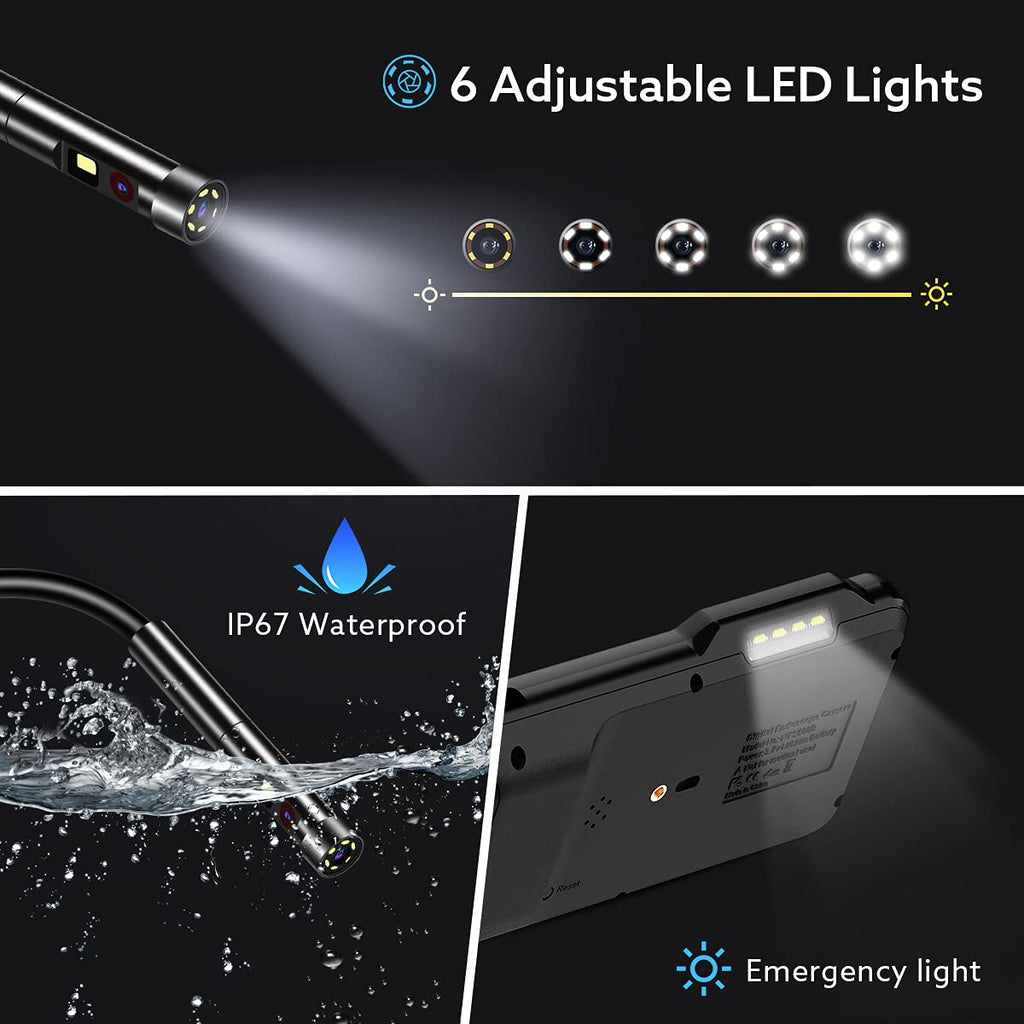 1080P Dual-Lens Endoscope with 5 IPS Screen, 5mm Ultra-Slim Inspection Camera, 7 LED Lights, 32GB Card, 3500mAh Battery, 16.5ft Waterproof Cable, Portable Hard Case N671