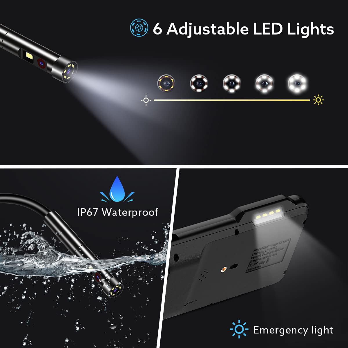 1080P Dual-Lens Endoscope with 5 IPS Screen, 5mm Ultra-Slim Inspection Camera, 7 LED Lights, 32GB Card, 3500mAh Battery, 16.5ft Waterproof Cable, Portable Hard Case N671