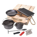 Campfire Cookware Set, Cast Iron Stew Pot, Skillet, Dutch Oven with Rack and Lid Lifter, Reversible Grill and Scrubbers N3618