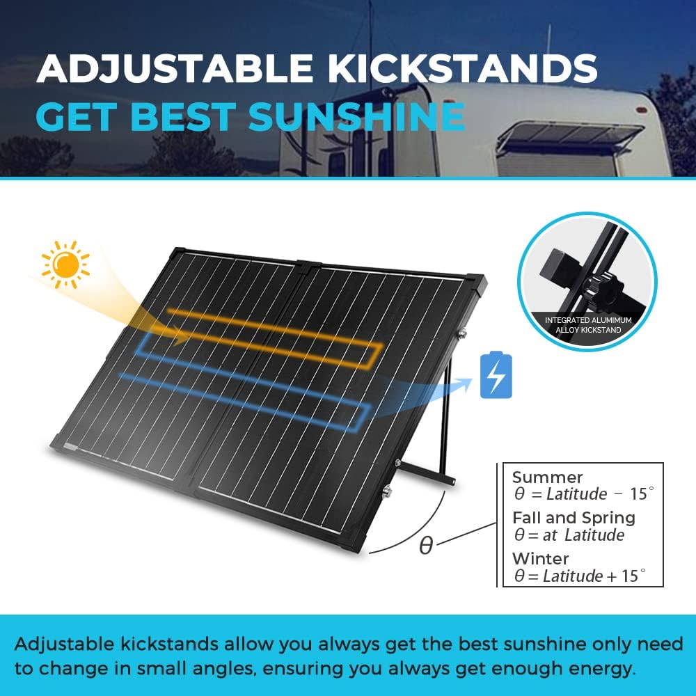 100 Watt 12 Volt Monocrystalline Foldable 2Pcs 50W Solar Panel Suitcase with Waterproof 20A Charger Controller H8695