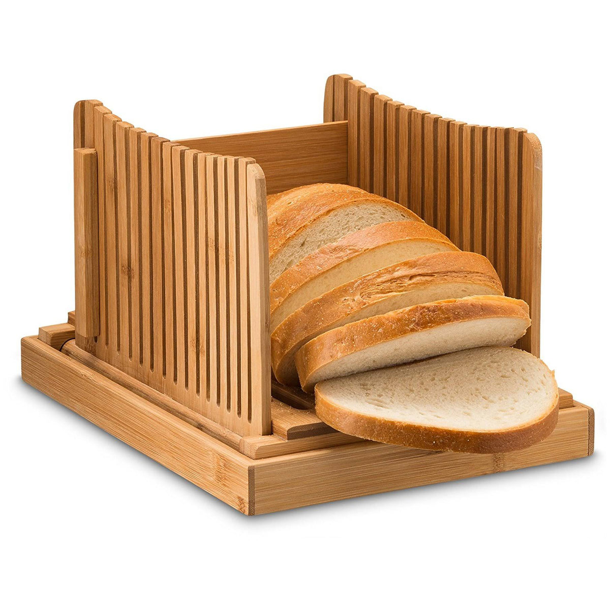 Foldable Bamboo Bread Slicer with Crumb Catcher Tray R373465
