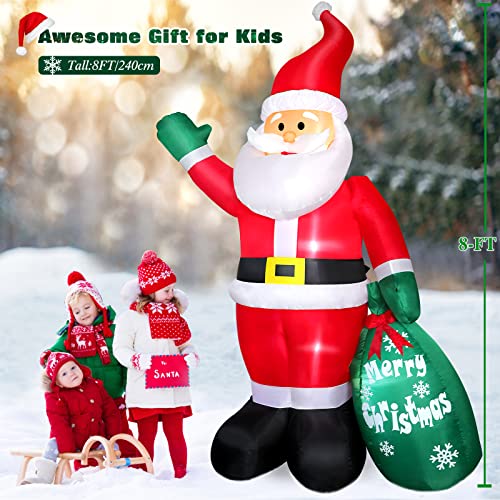 8 FT Christmas Inflatable Santa Claus with Gift Bag and LED Lights R4379