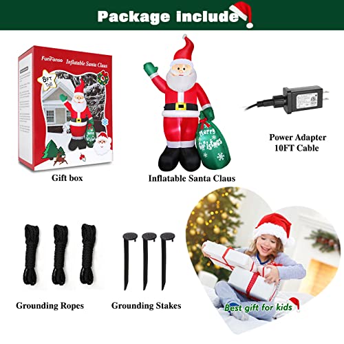 8 FT Christmas Inflatable Santa Claus with Gift Bag and LED Lights R4379