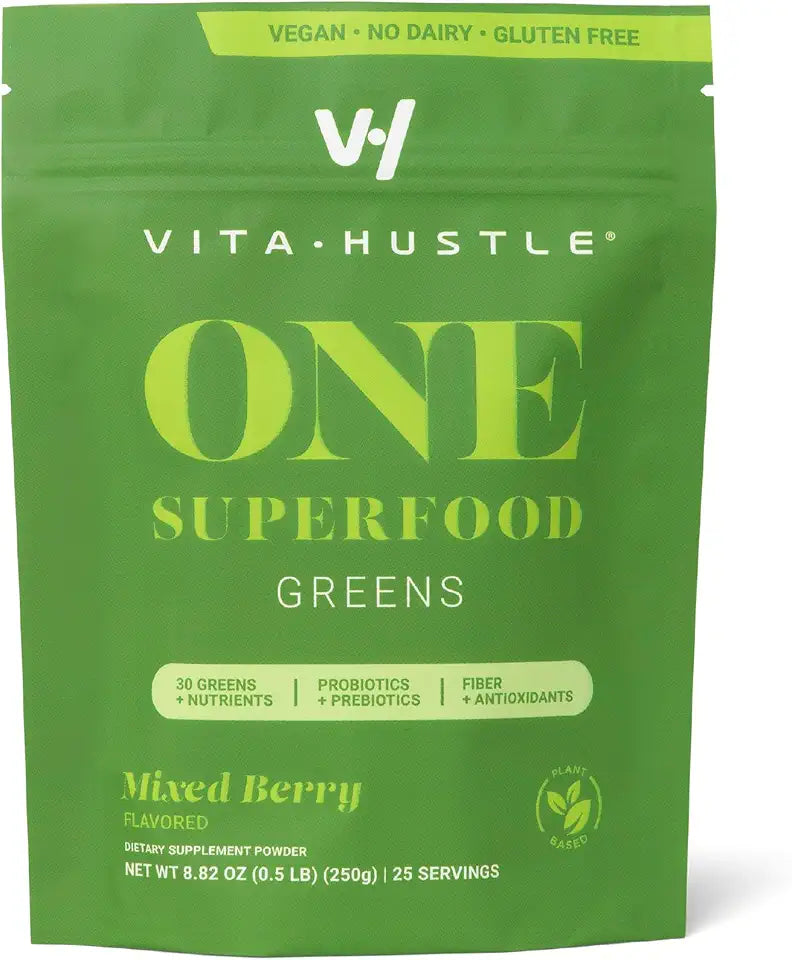 Super Greens Powder with Prebiotics Probiotics Digestive Enzymes Berry Flavor 25 Servings D41397
