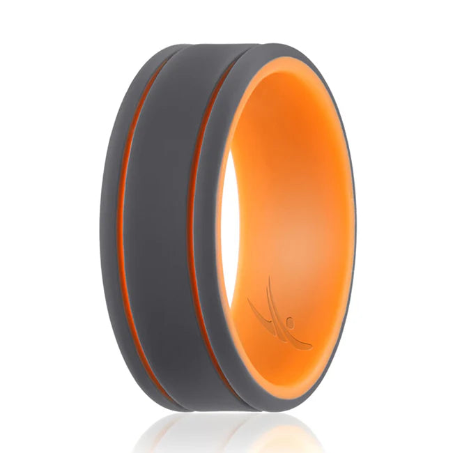 Silicone 2Layer Lines Ring - Orang-Grey 8 mm Ring M390222