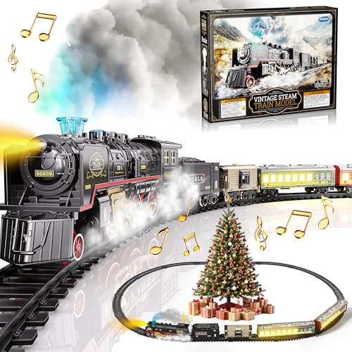 Train Set with Glowing Passenger Carriages, Electric Train Toy with Smoke, Light and Sound H837885