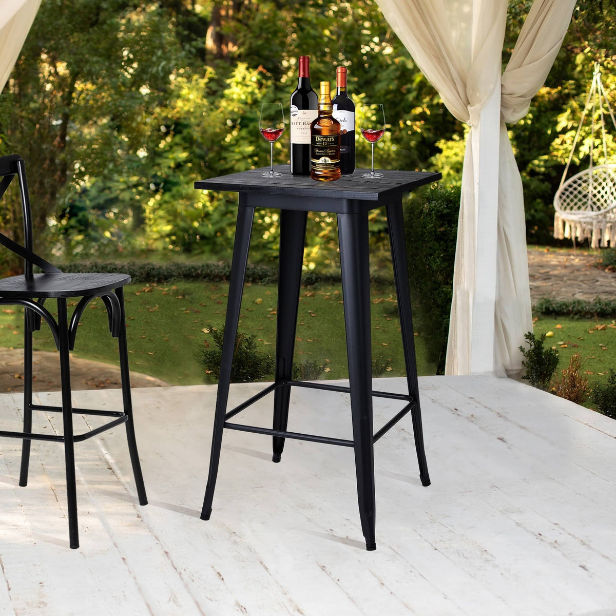 Farmhouse Metal Bar Table with Wood Top Y8960