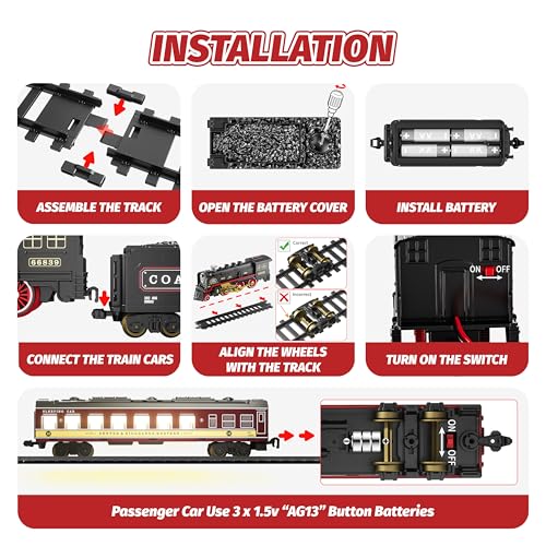 Train Set with Glowing Passenger Carriages, Electric Train Toy with Smoke, Light and Sound H837885