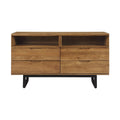 Brown Oak Wood 4 Drawer Dresser with Black Metal Legs E8935