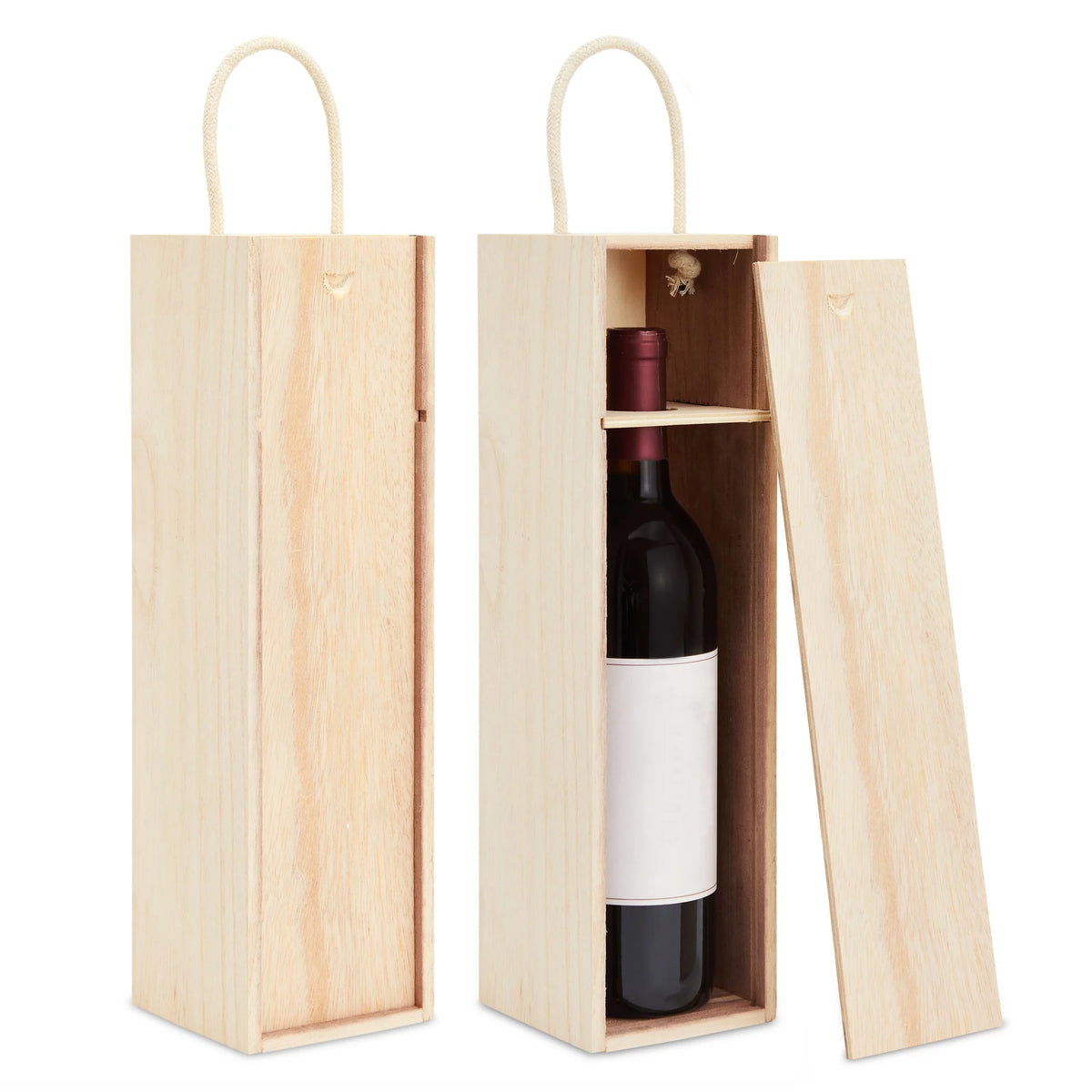 2 Pack Unfinished Wooden Wine Boxes with Handles S26724