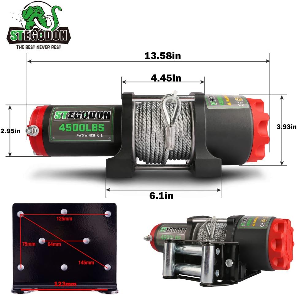4500 lb. 12V Steel Cable Electric Winch with Wireless Remote A8260
