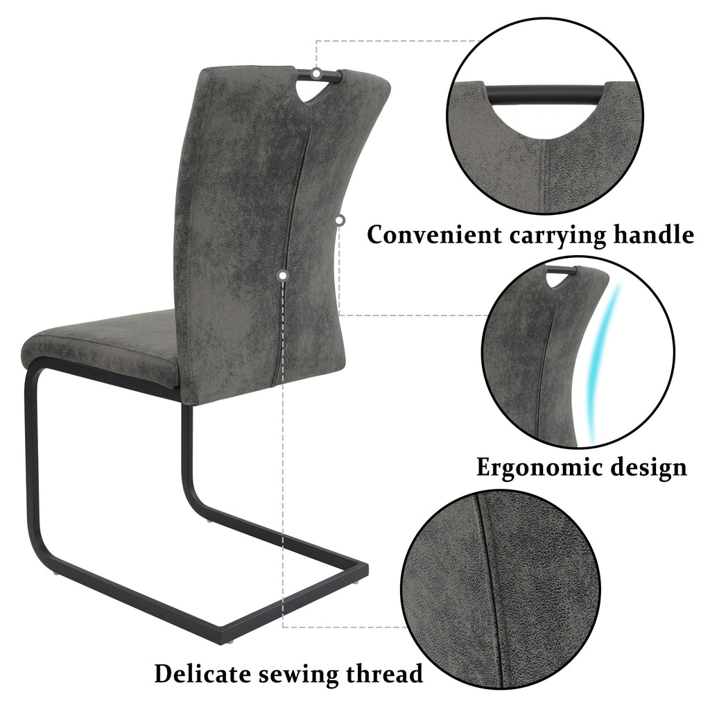 Vintage Fabric Dining Chairs Set of 4 with Handle, High Back Chair, Armless Cantilever Chairs, Grey Q345203