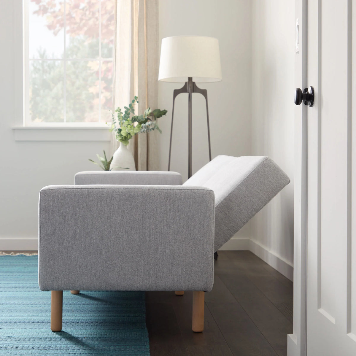 Light Gray Upholstered Wood Base Futon L87162