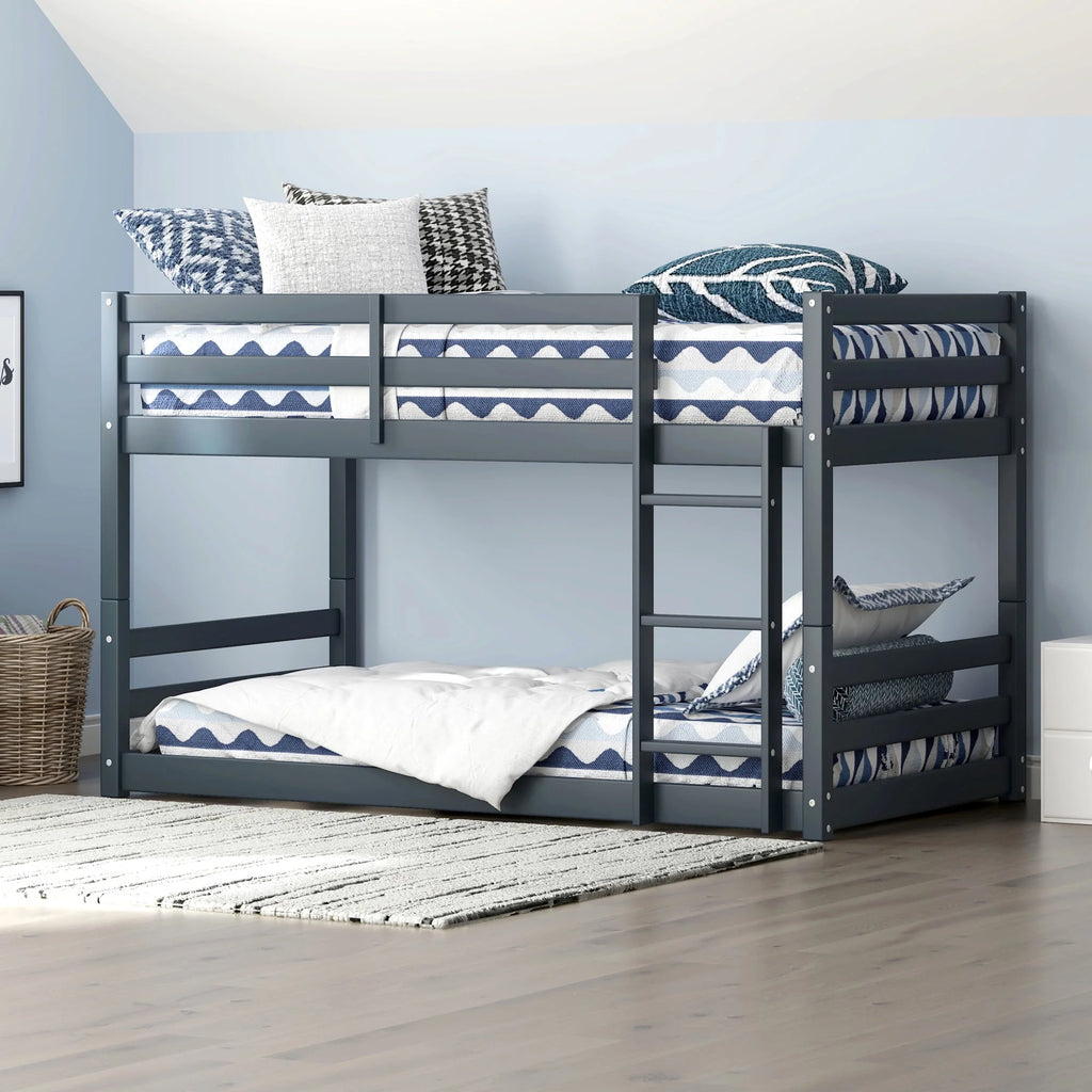 Black Wood Twin Over Twin Convertible Bunk Bed E963