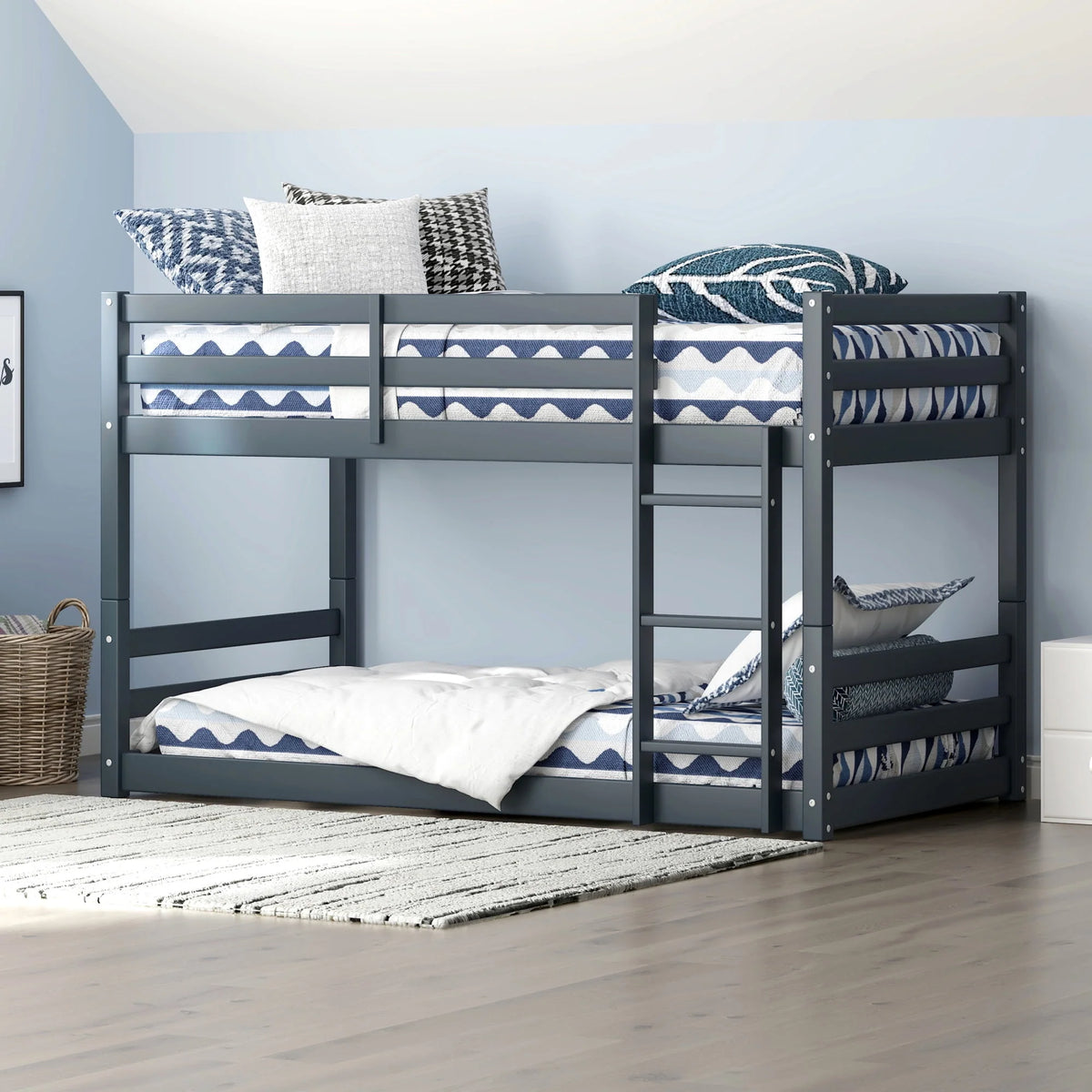 Black Wood Twin Over Twin Convertible Bunk Bed E963