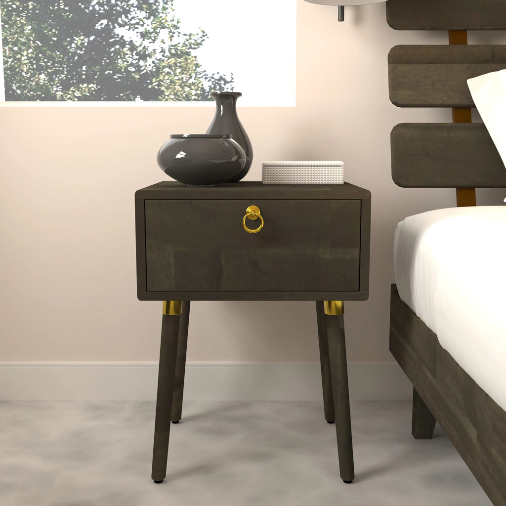 Mocha Solid Wood Nightstand P9593