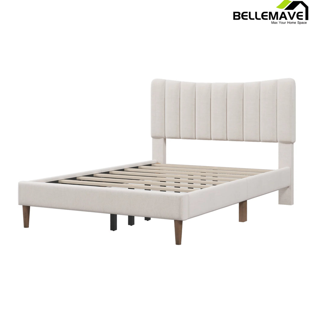 Full Size Linen Upholstered Platform Bed with Tufted Headboard F663970