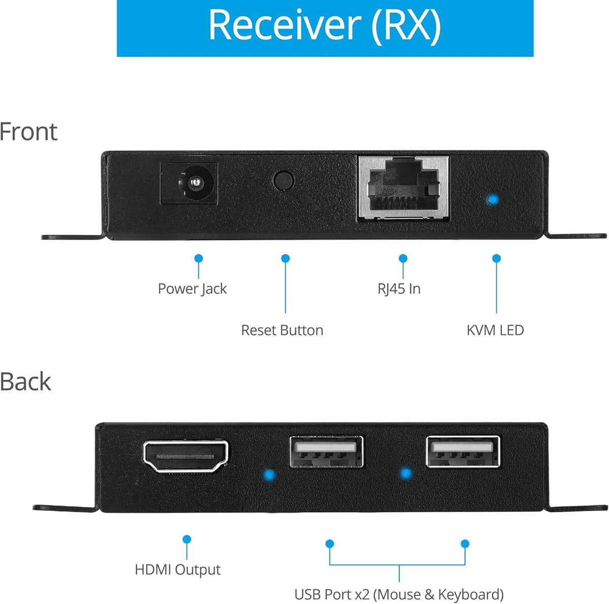 USB KVM and HDMI 1.4 Over CAT6 / CAT7 Extender, 328ft Extension, 4K @30Hz, 2X USB Keyboard/Mouse, HDMI Loopout, Dual PoC, HDCP 2.2, ESD Protection F735