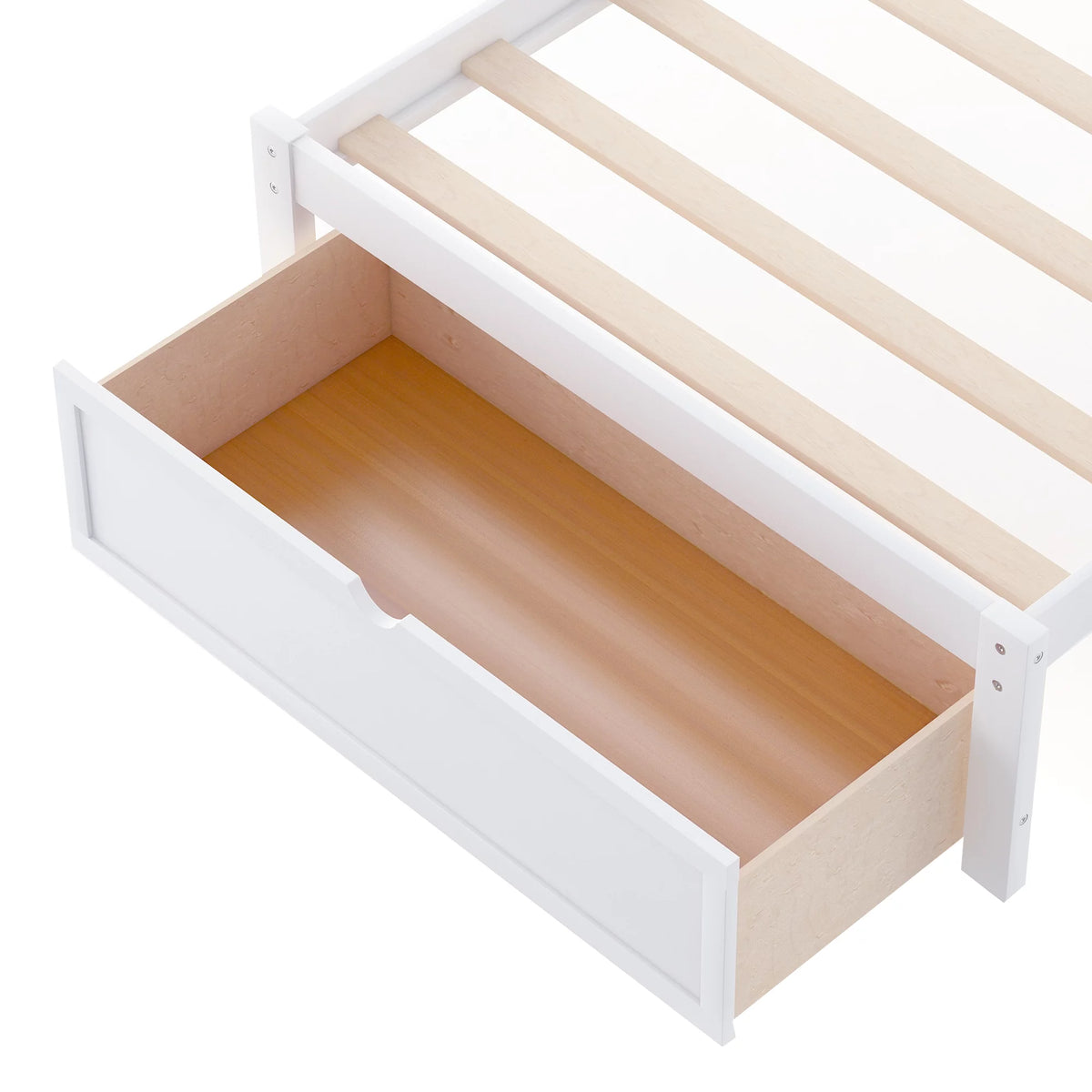 White Twin Wood Platform Bed with Headboard and Storage Drawer C289363