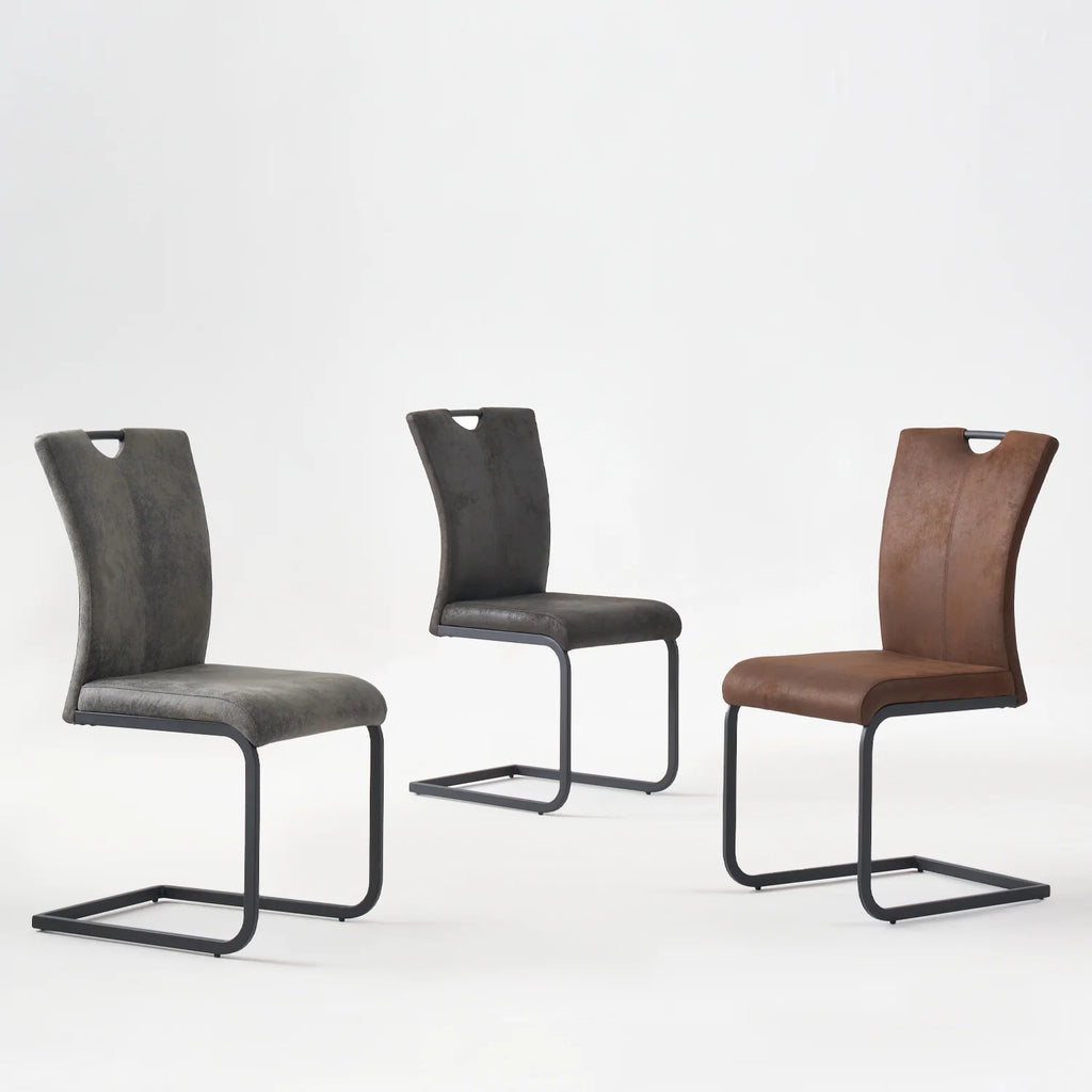 Vintage Fabric Dining Chairs Set of 4 with Handle, High Back Chair, Armless Cantilever Chairs, Grey Q345203