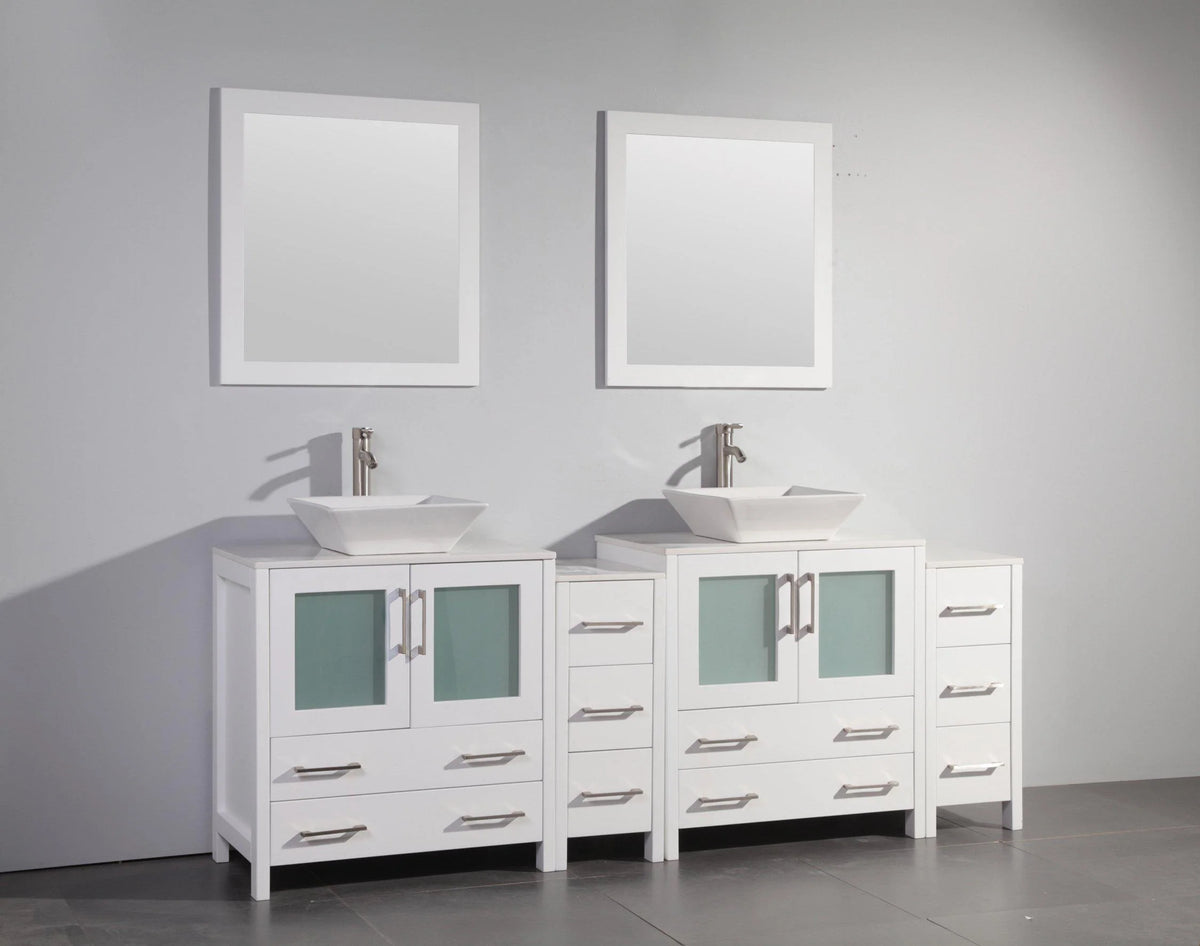 84 in. Double Sink Vanity Cabinet with Ceramic Vessel Sink & Mirror D2650