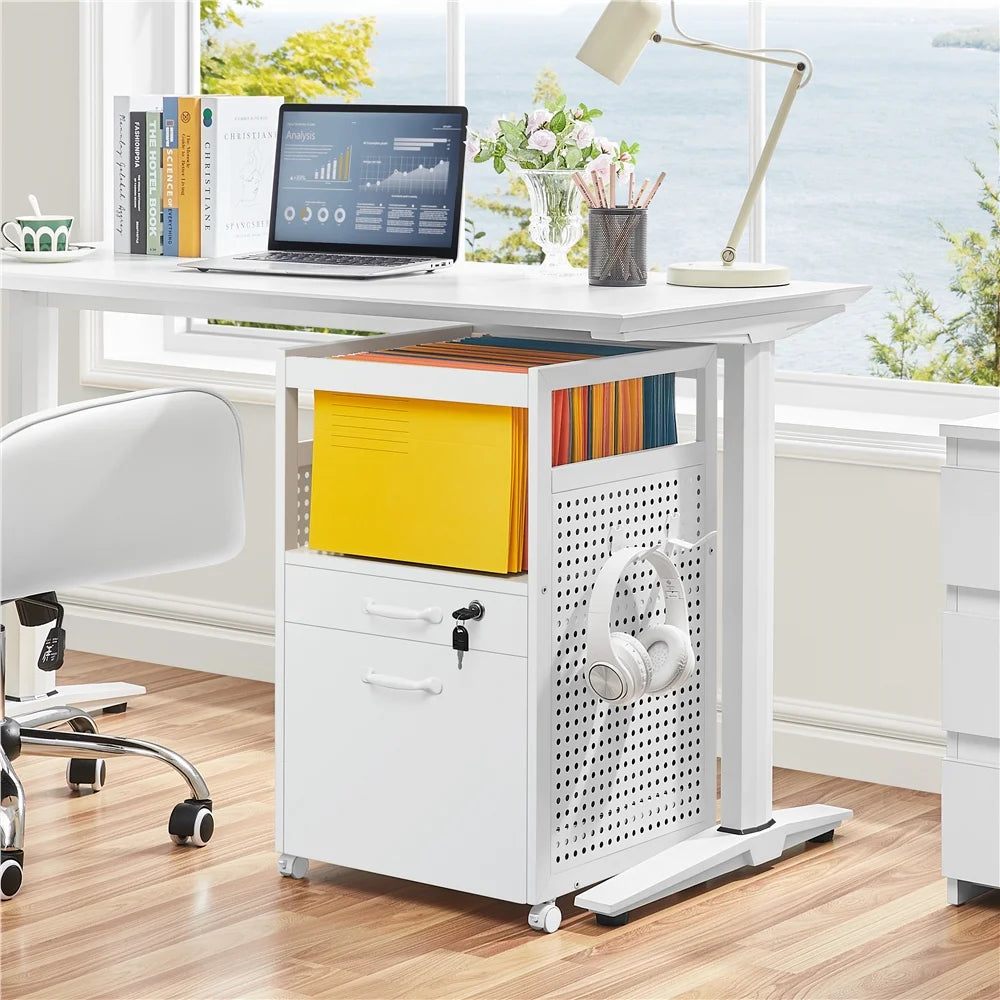 White Mobile File Cabinet with Open Storage Shelf Z18746