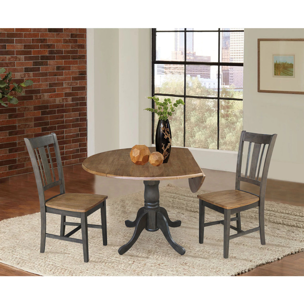 42" Wood Drop Leaf Table with 2 Side Chairs 3 Piece Set O766
