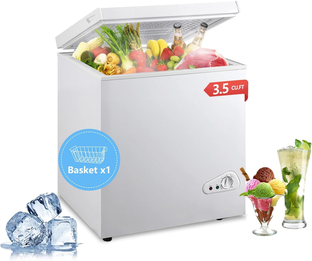 White 3.5 Cu.Ft Compact Chest Freezer with Removable Basket H8214