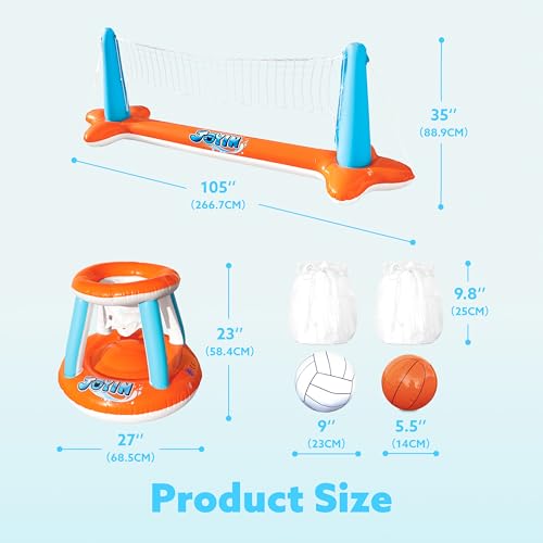 Inflatable Pool Float Set Volleyball Net & Basketball Hoops O8848