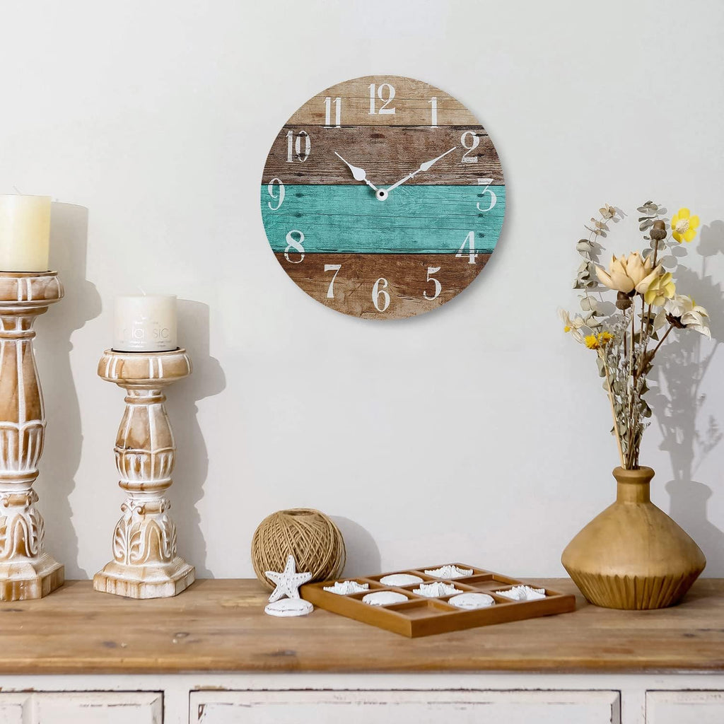 Rustic Coastal Wood Round Wall Clock Z105798