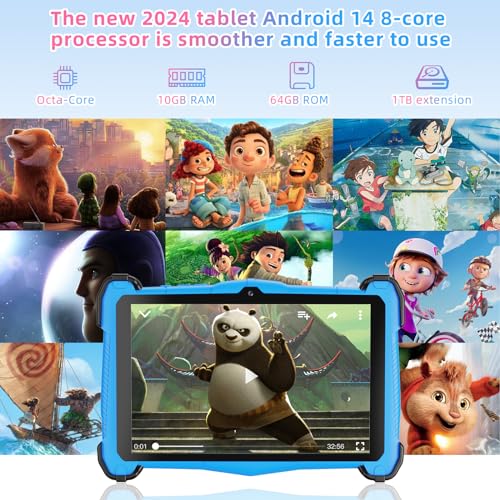 7 Inch Android 14 Kids Tablet, Octa-Core, 10+64GB, WiFi 6, Bluetooth 5.0, Blue R95704