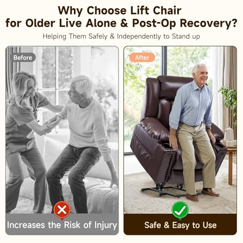 Large Power Lift Recliner Chair with Heated and Massage, Breathable Leather, Dark Brown A4908