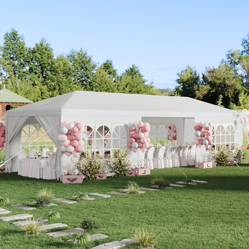 10x30 Waterproof White Canopy Tent with 8 Removable Sidewalls V6122