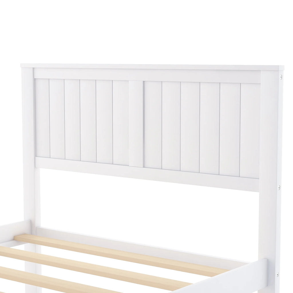 White Twin Wood Platform Bed with Headboard and Storage Drawer C289363