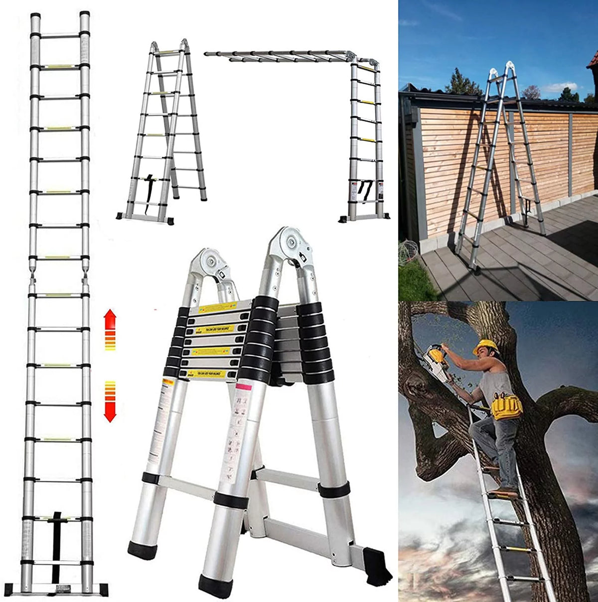 16.5FT Aluminum Telescoping Extension Ladder 330lbs W4295