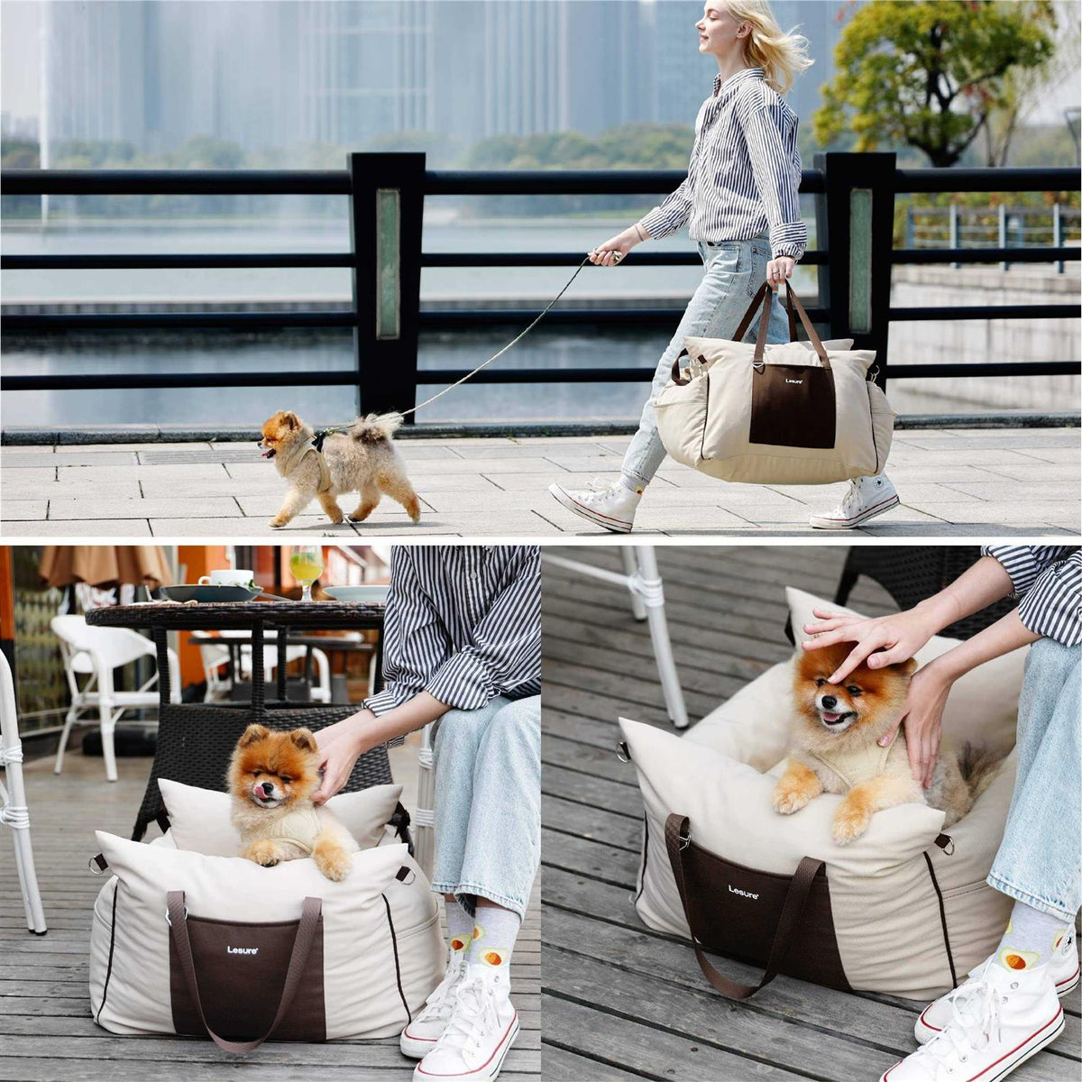 Small Dog Car Seat with Storage Pockets and Safety Leash A14994