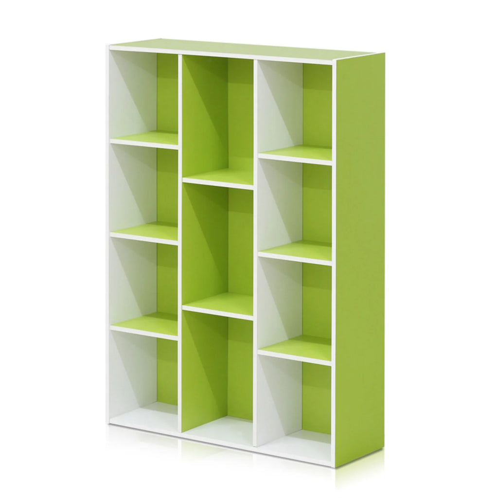 White Green 11 Cube Reversible Open Shelf Bookcase U808277