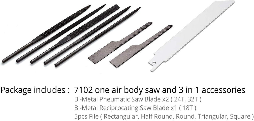 Compact Low Vibration Air Saw with 8 pcs Blade Kit Pneumatic Reciprocating Body Saw W882