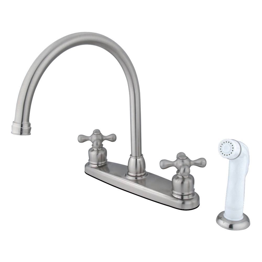 Vintage Double Handle Goose Neck Kitchen Faucet with White Sprayer F5340