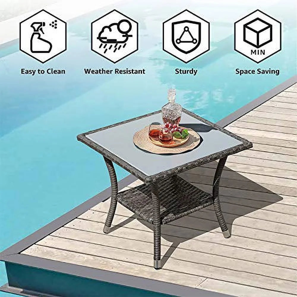 20" Square Wicker Outdoor Side Table with Storage W16768