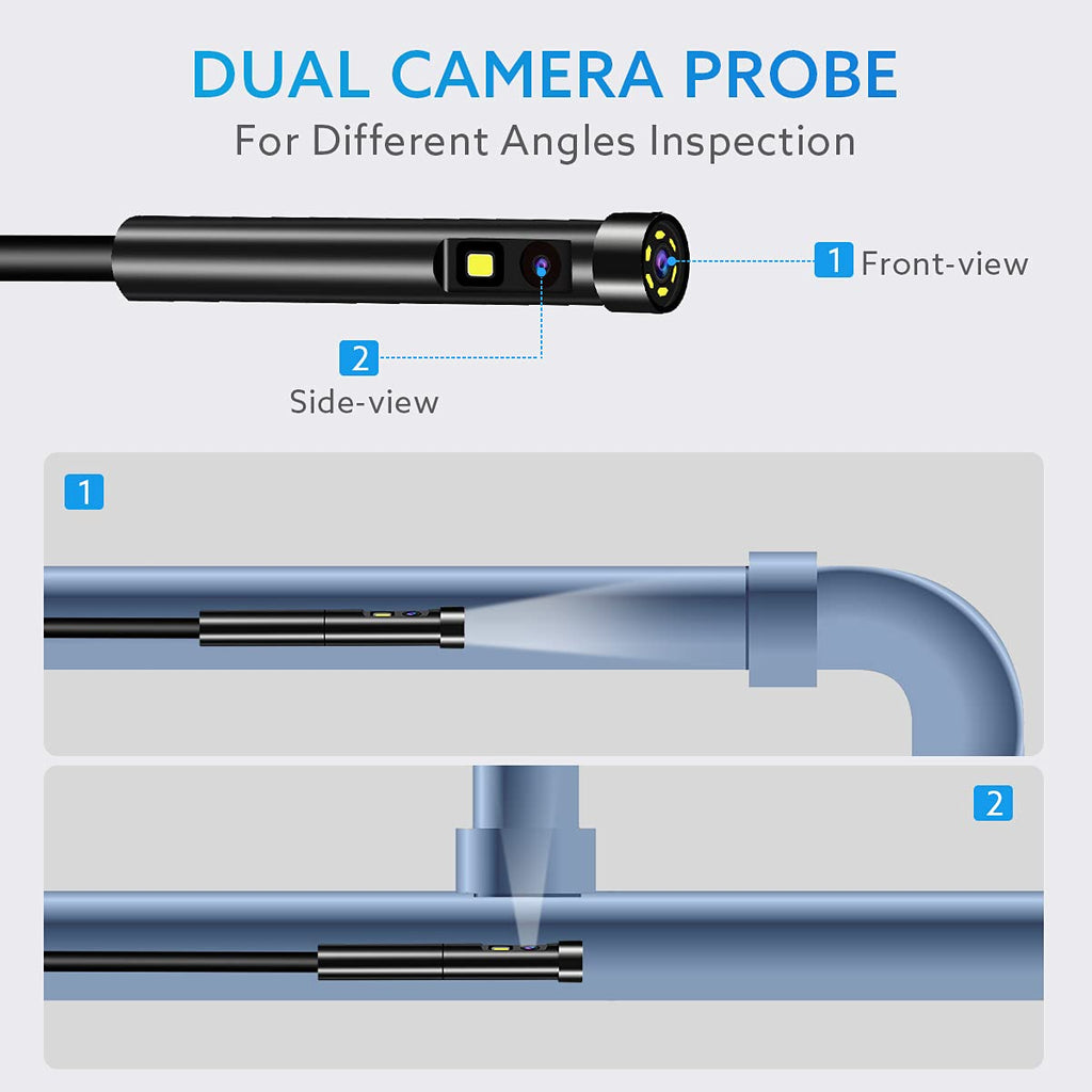 1080P Dual-Lens Endoscope with 5 IPS Screen, 5mm Ultra-Slim Inspection Camera, 7 LED Lights, 32GB Card, 3500mAh Battery, 16.5ft Waterproof Cable, Portable Hard Case N671