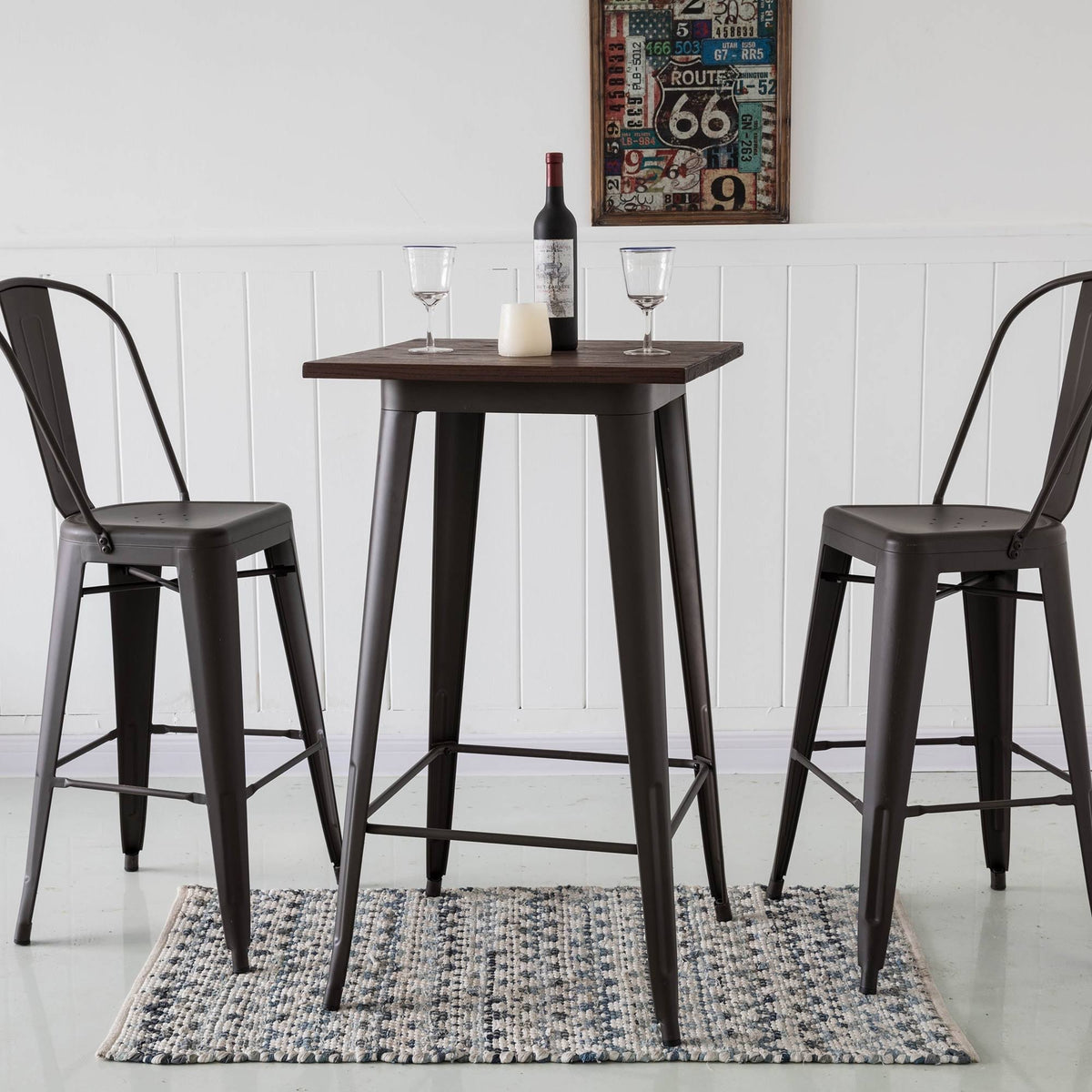 Farmhouse Metal Bar Table with Wood Top Y8960