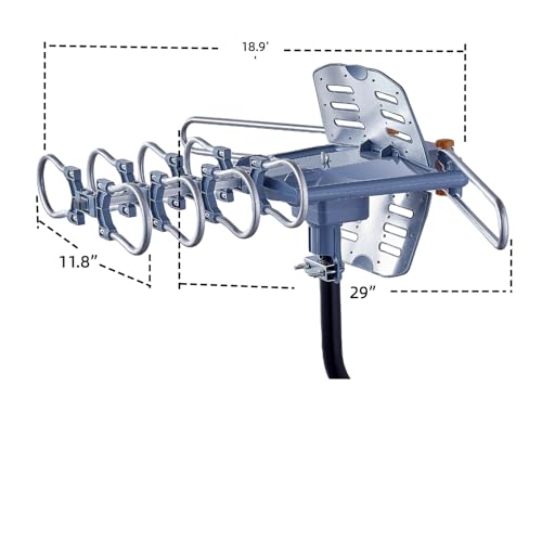 Outdoor TV Antenna, Long Range, 360° Rotation, 4K 1080P VHF UHF, with Remote and 40ft RG6 Coax Cable T4098