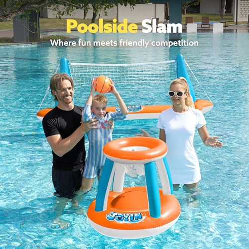 Inflatable Pool Float Set Volleyball Net & Basketball Hoops O8848