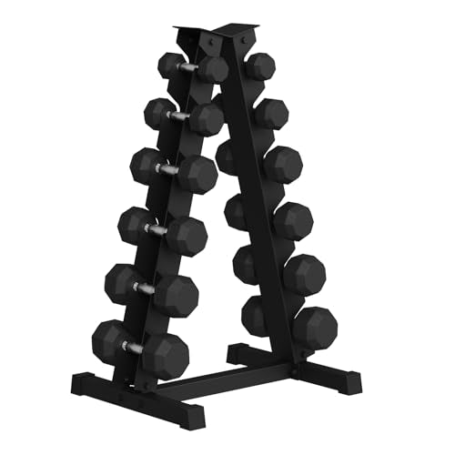 Rubber Coated Hex Dumbbell Weight Set With Rack Y7567