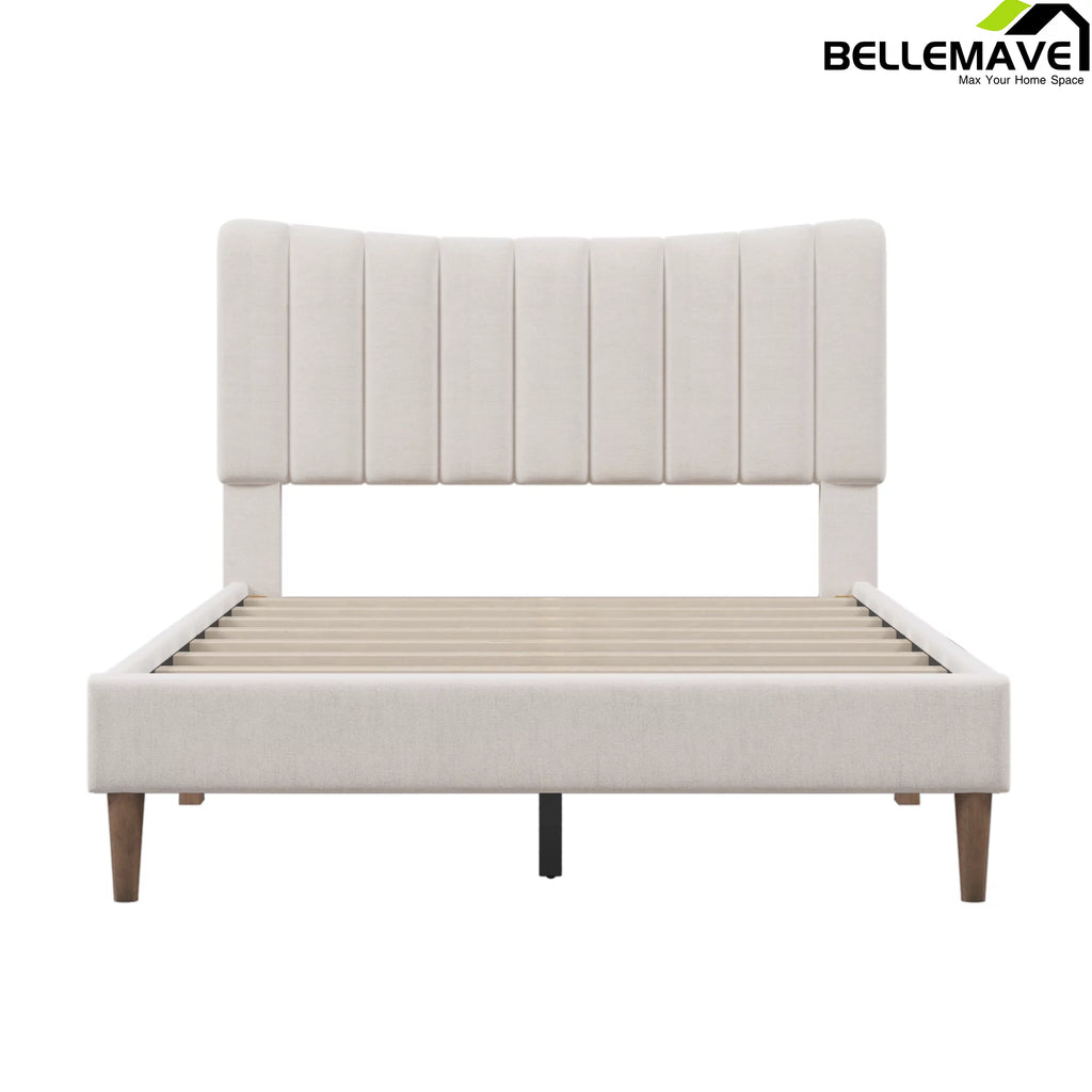 Full Size Linen Upholstered Platform Bed with Tufted Headboard F663970