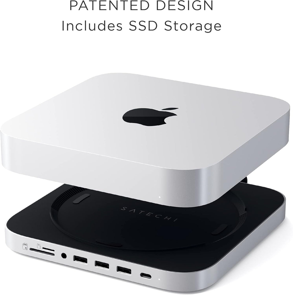 Type-C Stand & Hub with SSD Enclosure, M.2 SATA, USB-C, Micro/SD Card Readers, USB-A & Headphone Jack, Silver X37528