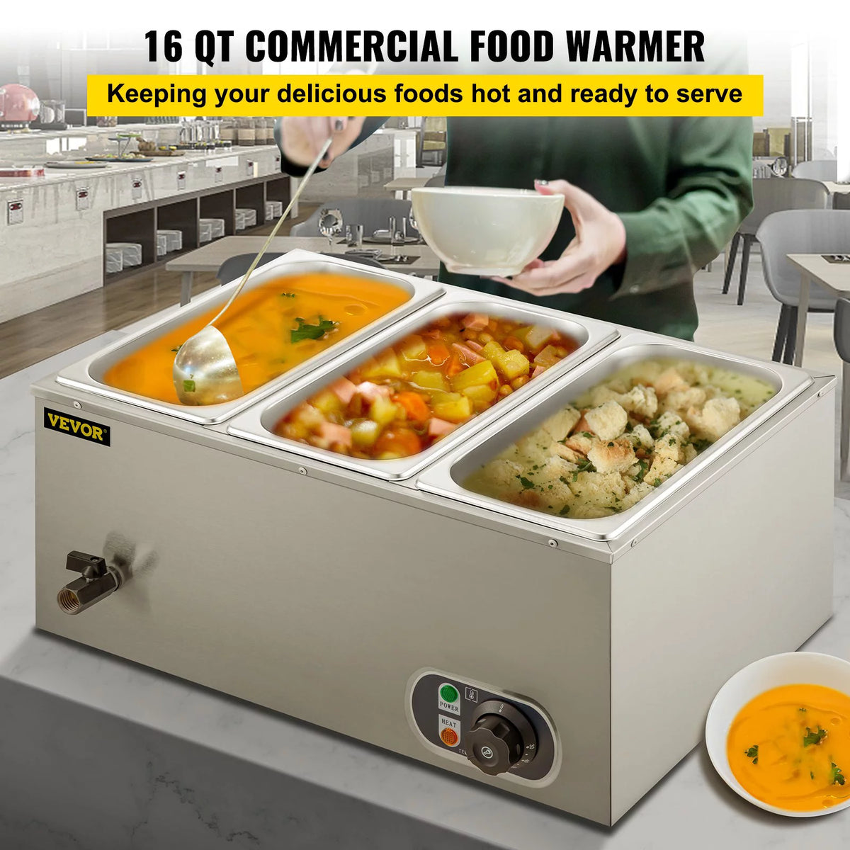 Food Warmer Bain Marie Steam Table 3-pan 850w T808